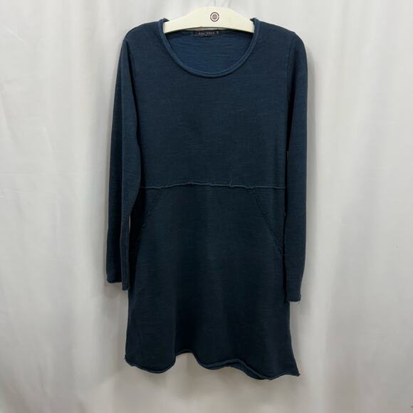 Cut Loose Blue Sweater Dress Tunic Sweatshirt 100% Cotton Pockets Lagenlook M - Picture 1 of 6